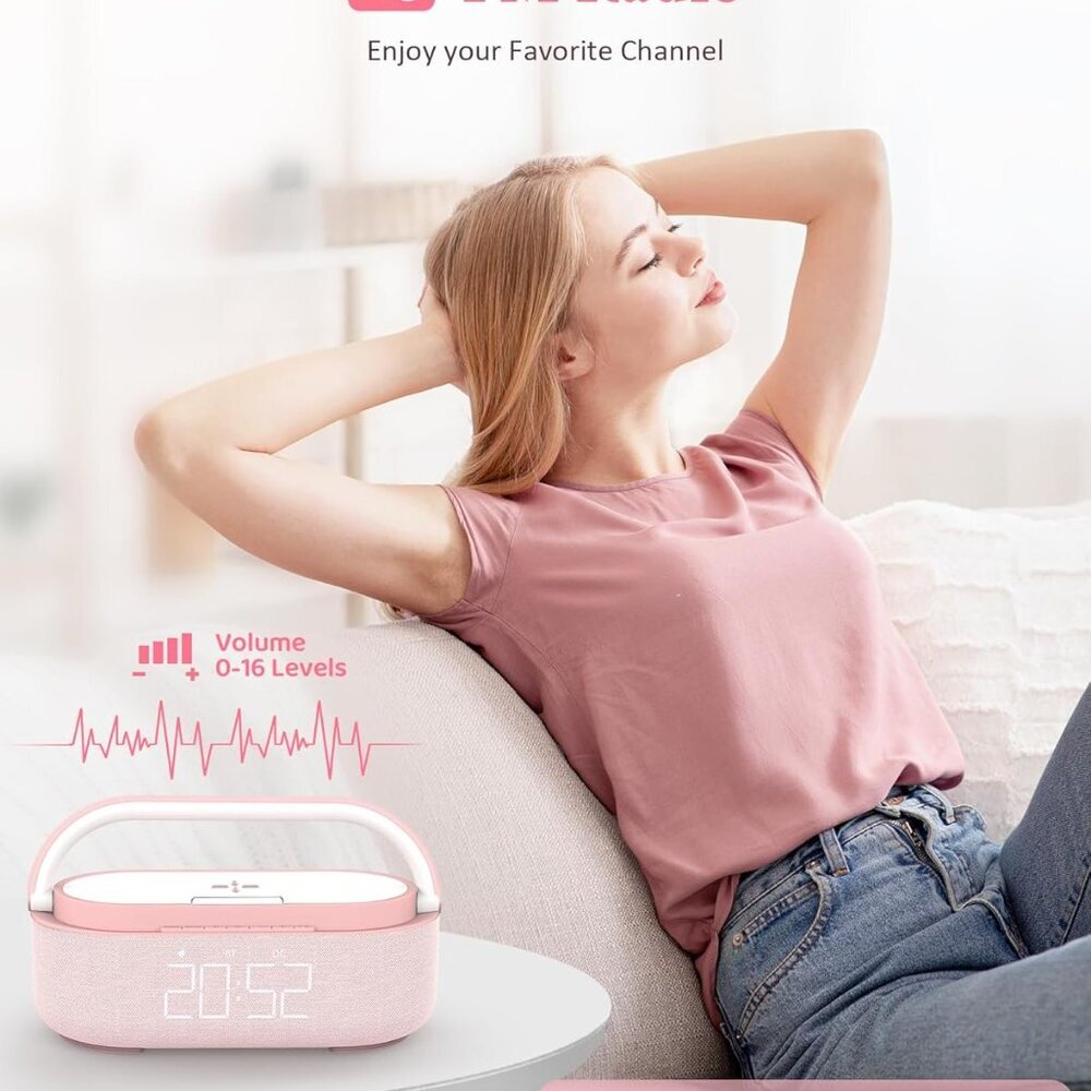 Bluetooth Speaker with Wireless Charger, FM Radio, Dimmable LED Night Light, Dua - Picture 3 of 8